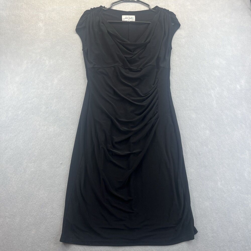Linda Segal Black Sheath Dress Size M Cowl Neck 1228-9 Vintage USA